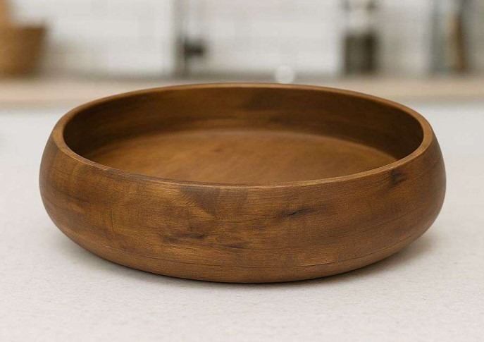 Solid Wood Round Serving Bowl