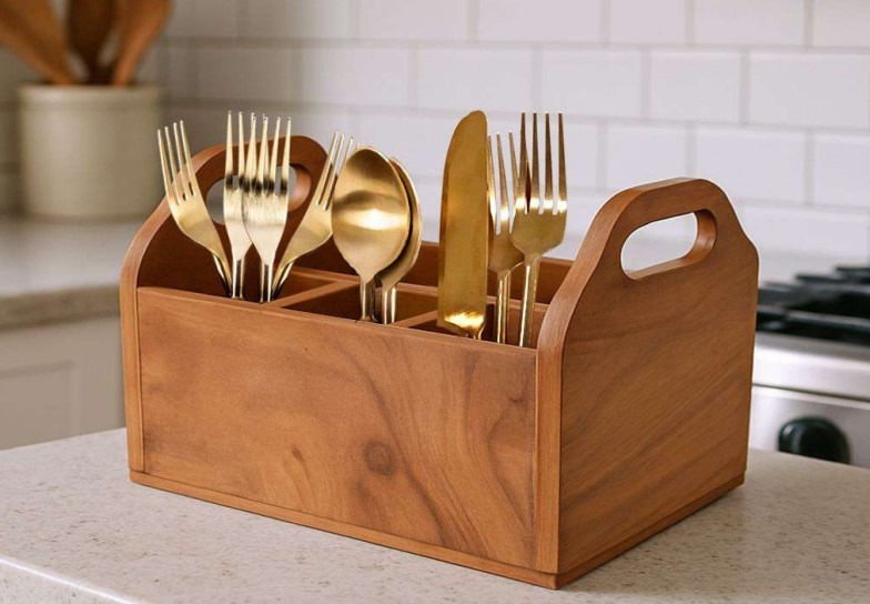 Handcrafted Wooden Caddy with Compartments
